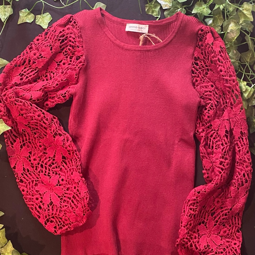 Red Lace Sleeves Top